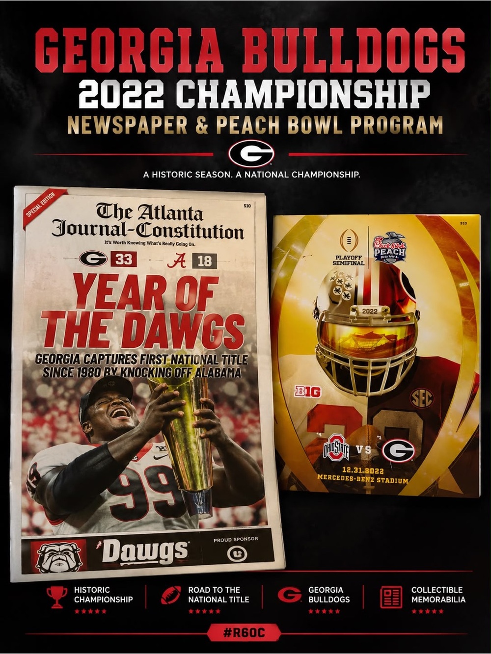 Georgia Bulldogs 2022 Championship Newspaper & Peach Bowl Program R60C